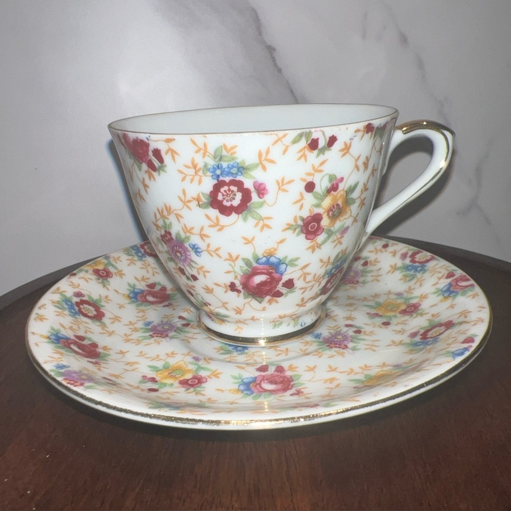 Elegant Floral Teacup and Saucer